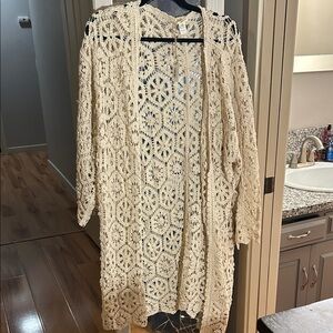 Cost Plus World Market Beige Crochet Cardigan